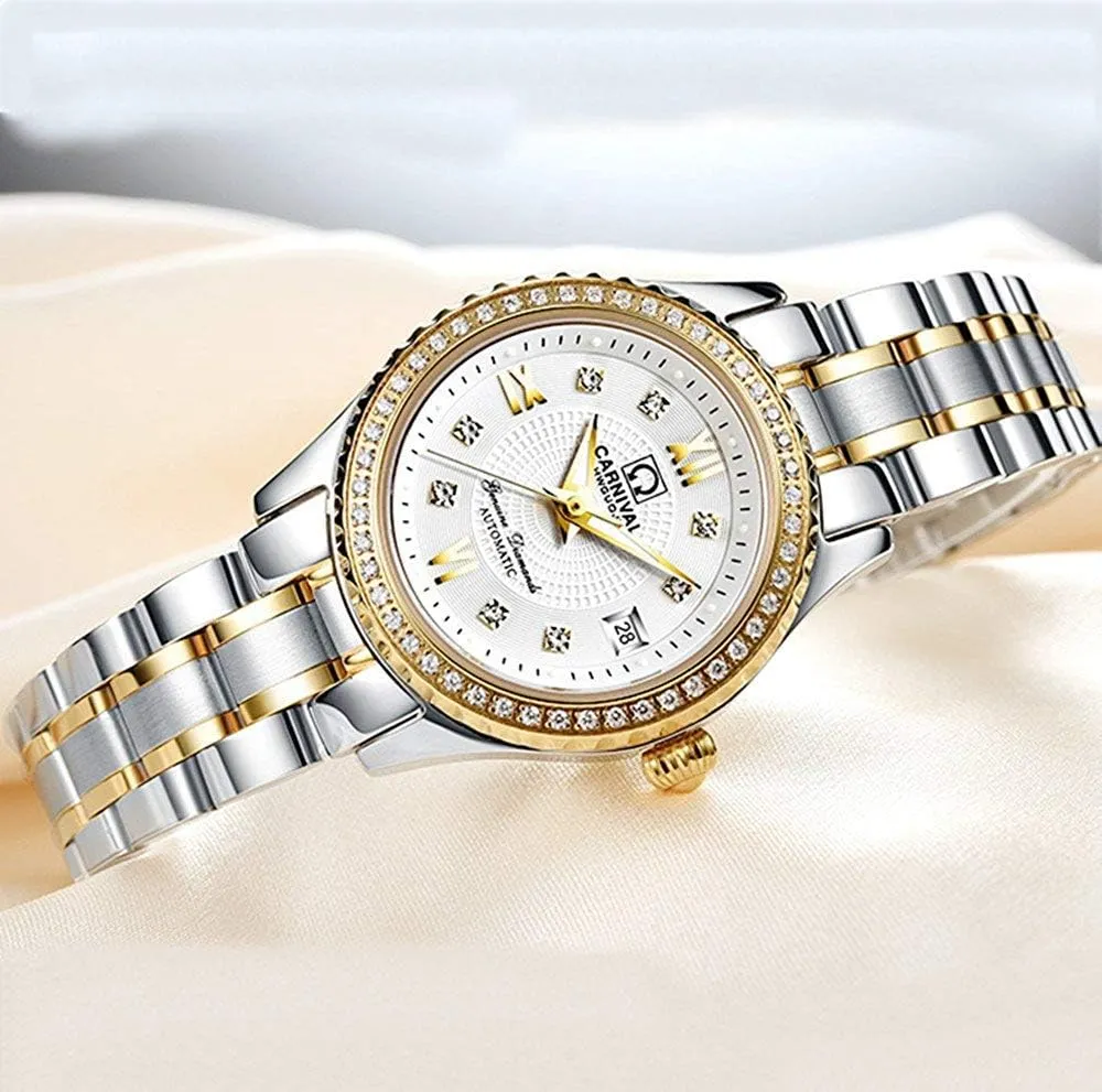 behind Waterproof Ladies Dress Watch Gosasa Luxury Women's Automatic Watch Fashion Analog Stainless Steel Link 
