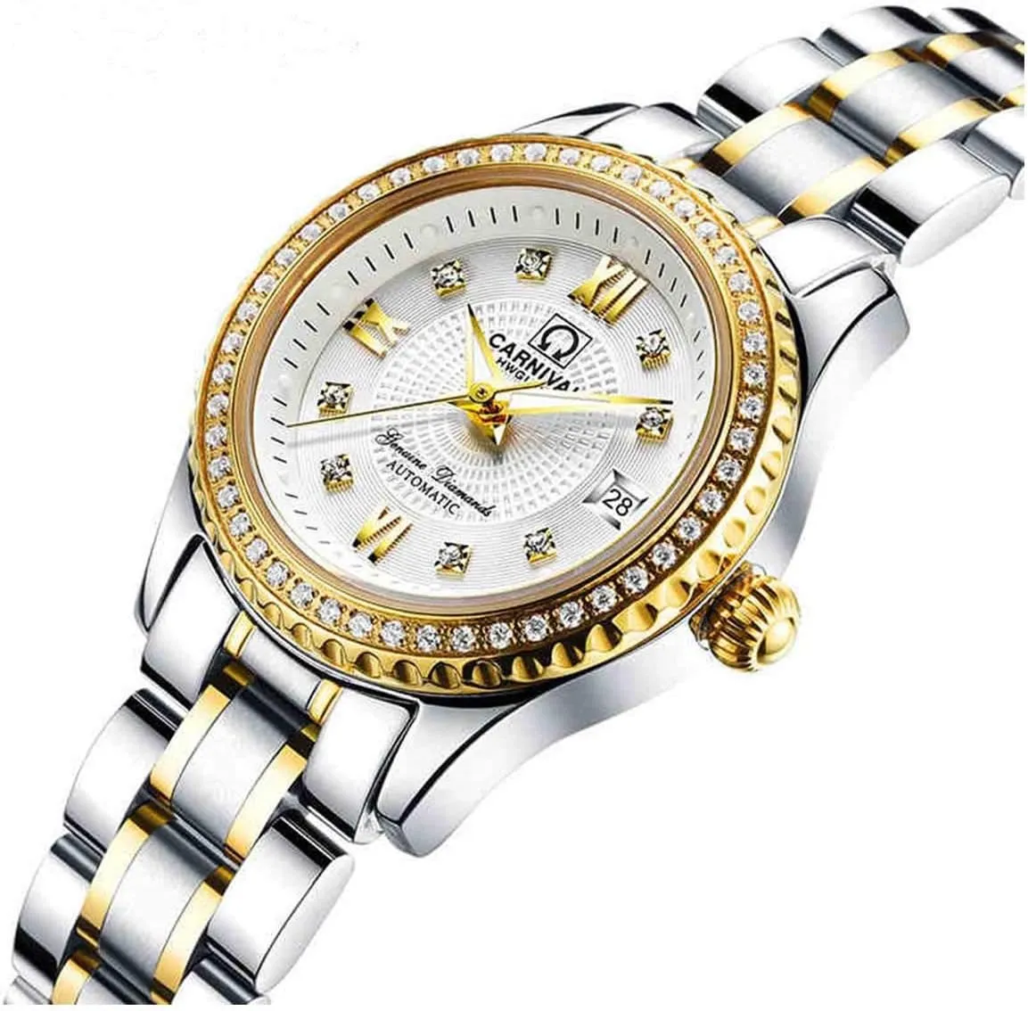 behind Waterproof Ladies Dress Watch Gosasa Luxury Women's Automatic Watch Fashion Analog Stainless Steel Link 