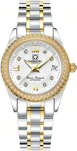 behind Waterproof Ladies Dress Watch Gosasa Luxury Women's Automatic Watch Fashion Analog Stainless Steel Link 