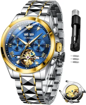 Best Gifts Watches for Men OUPINKE Men Watches untapped Automatic Mechanical Tourbillon Diamond Luxury Dress Tungsten Steel Strap Luminous Waterproof Sapphire Crystal Calendar 