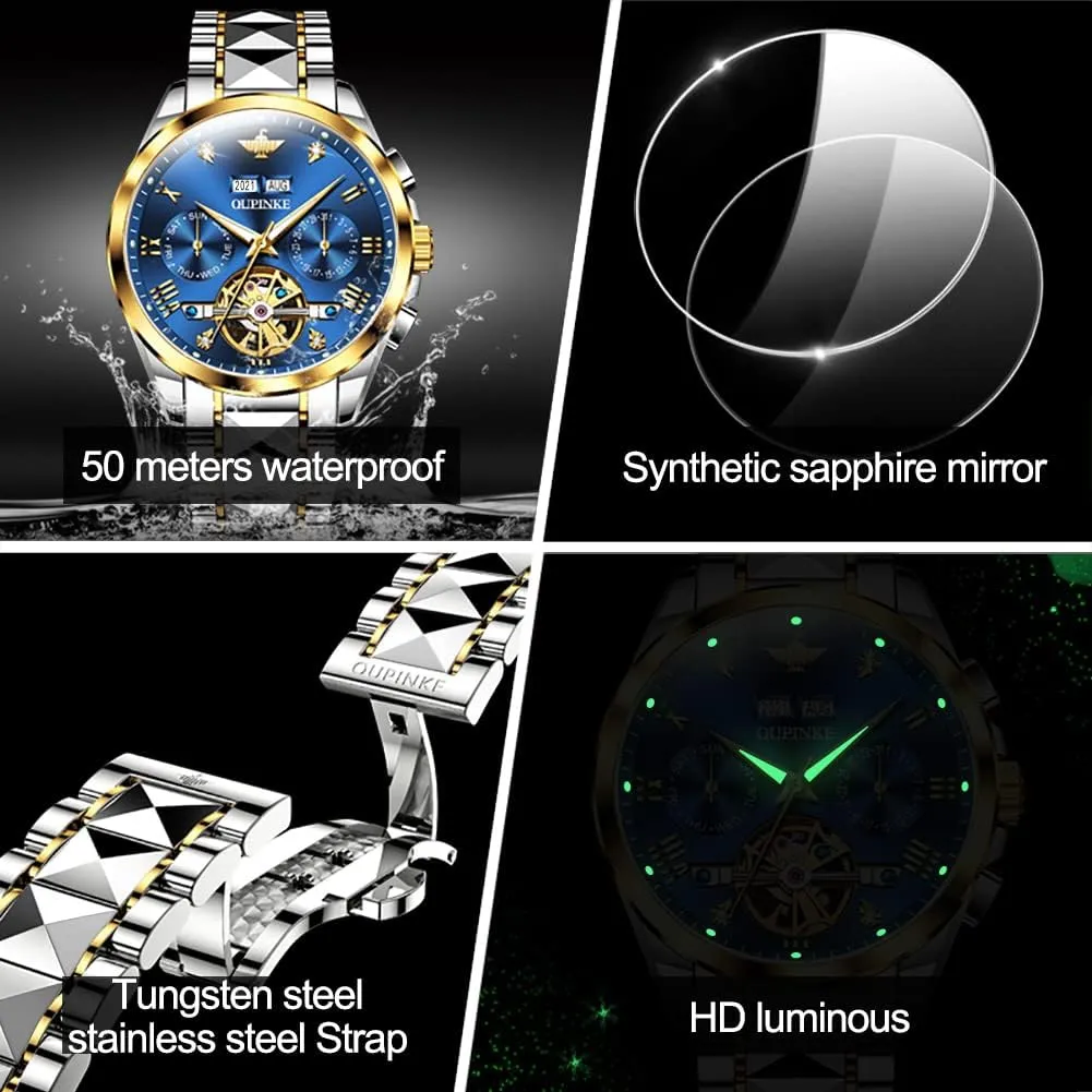 Best Gifts Watches for Men OUPINKE Men Watches untapped Automatic Mechanical Tourbillon Diamond Luxury Dress Tungsten Steel Strap Luminous Waterproof Sapphire Crystal Calendar 