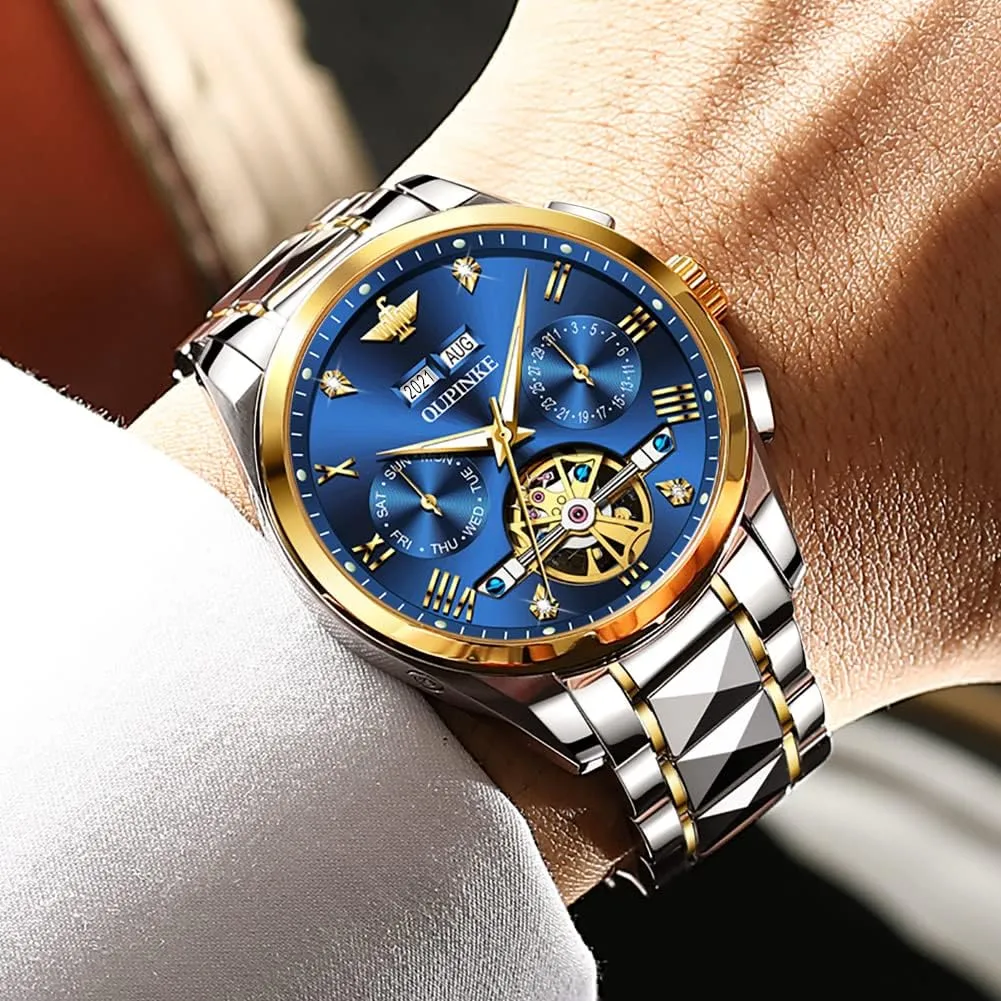 Best Gifts Watches for Men OUPINKE Men Watches untapped Automatic Mechanical Tourbillon Diamond Luxury Dress Tungsten Steel Strap Luminous Waterproof Sapphire Crystal Calendar 