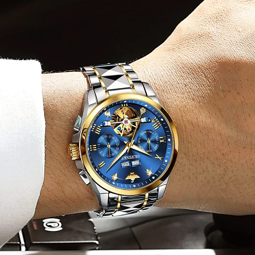 Best Gifts Watches for Men OUPINKE Men Watches untapped Automatic Mechanical Tourbillon Diamond Luxury Dress Tungsten Steel Strap Luminous Waterproof Sapphire Crystal Calendar 