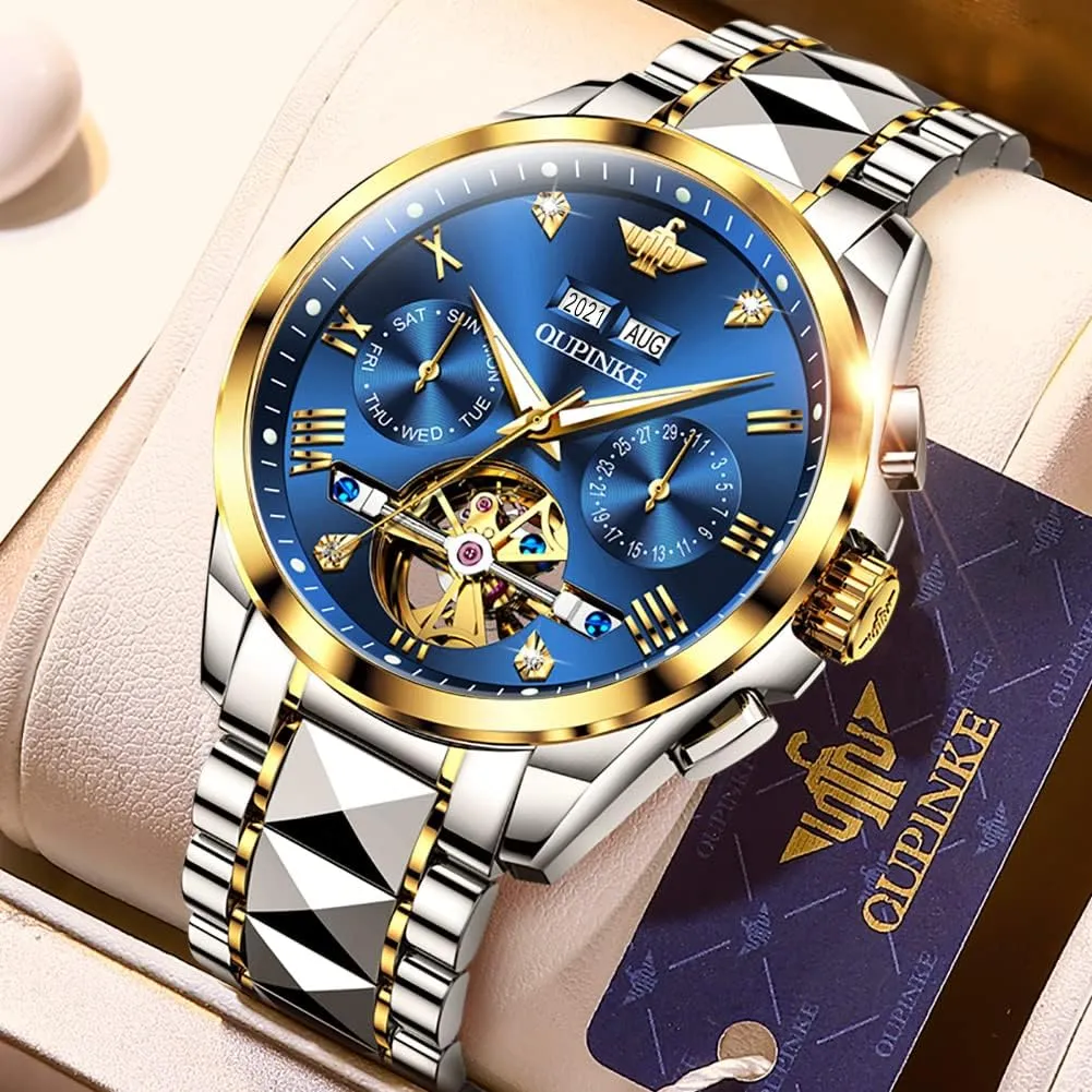 Best Gifts Watches for Men OUPINKE Men Watches untapped Automatic Mechanical Tourbillon Diamond Luxury Dress Tungsten Steel Strap Luminous Waterproof Sapphire Crystal Calendar 