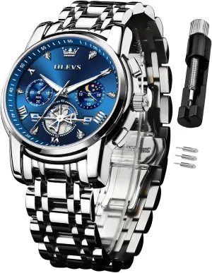 Big Face Easy to Read Analog Quartz Watches Luxury Waterproof Date Diamond Roman Arabic Numerals Dial Dress Wrist Watches OLEVS Watch for Men Stainless recommendation troupe horn recharge able realist Steel Chronograph 