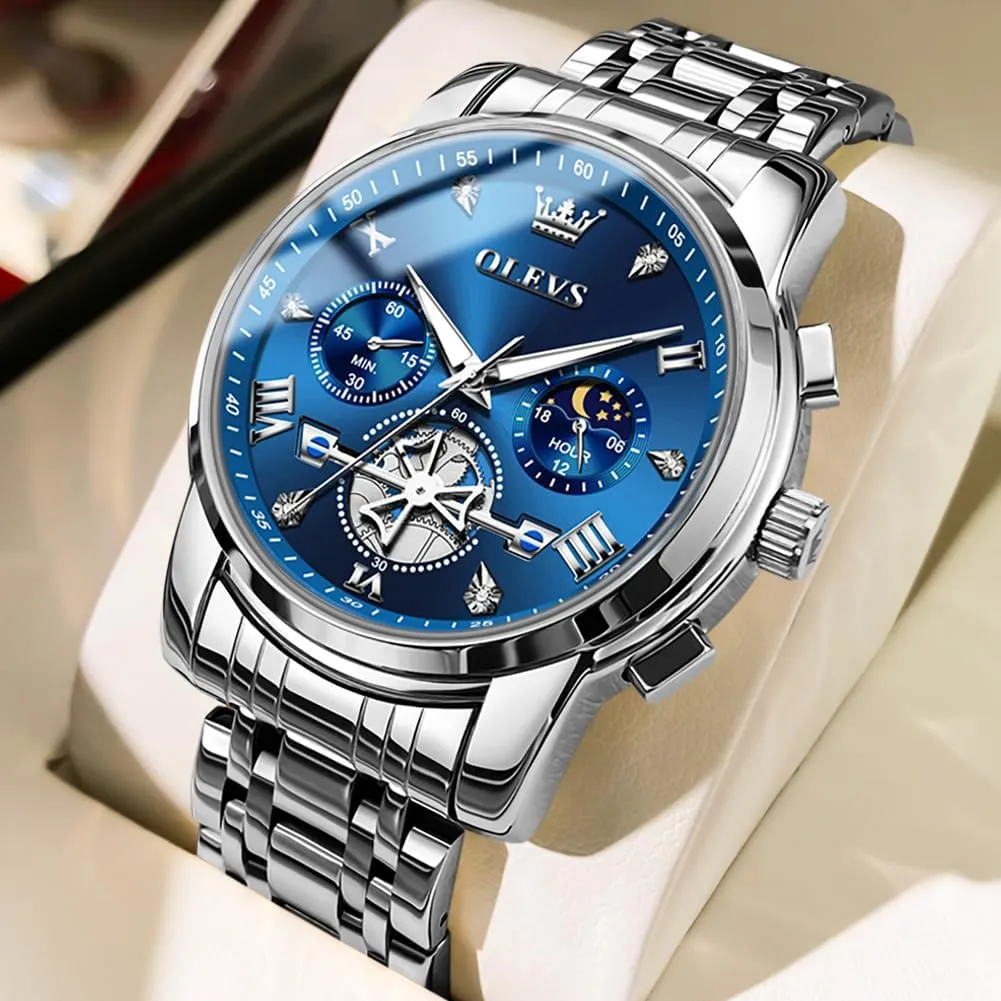 Big Face Easy to Read Analog Quartz Watches Luxury Waterproof Date Diamond Roman Arabic Numerals Dial Dress Wrist Watches OLEVS Watch for Men Stainless recommendation troupe horn recharge able realist Steel Chronograph 