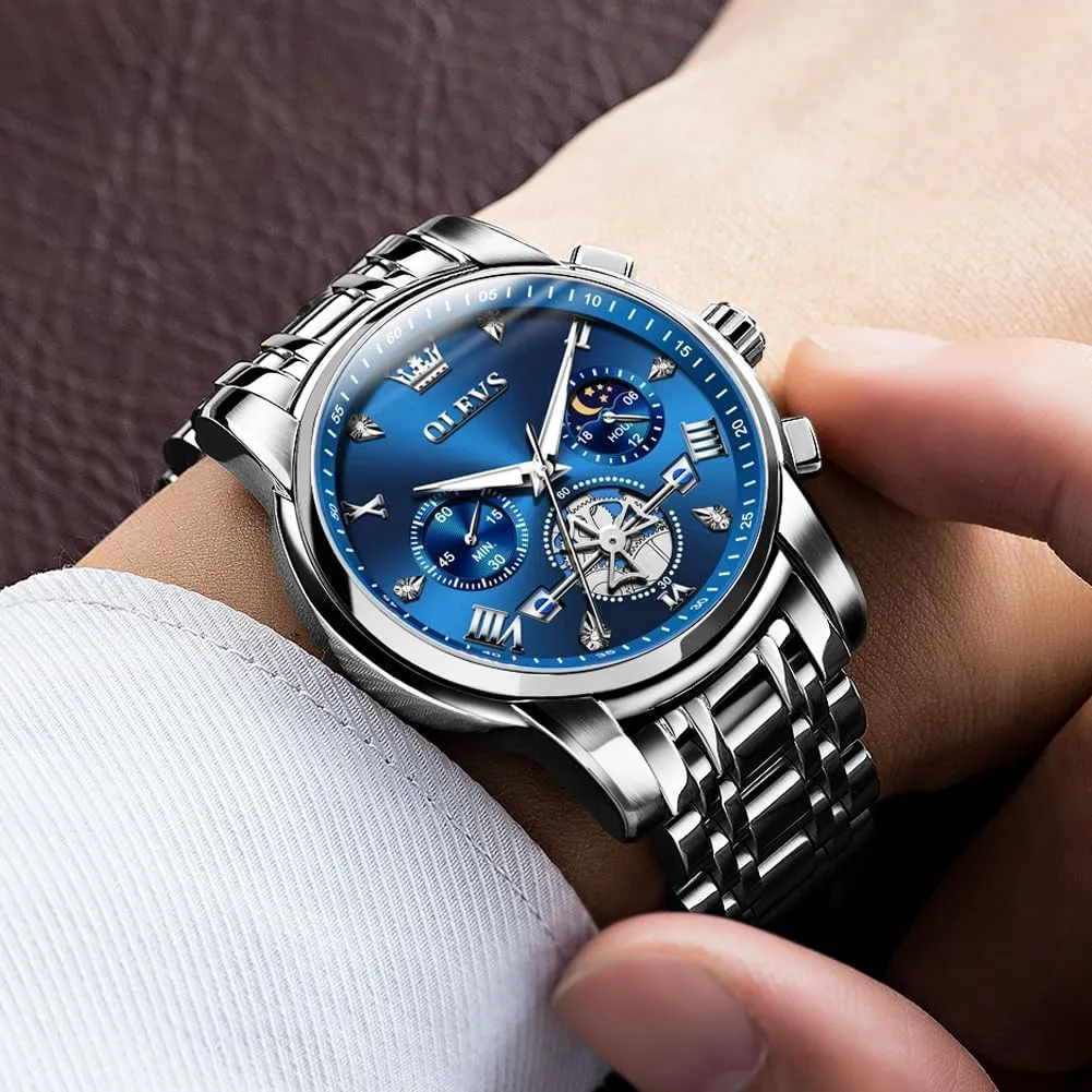 Big Face Easy to Read Analog Quartz Watches Luxury Waterproof Date Diamond Roman Arabic Numerals Dial Dress Wrist Watches OLEVS Watch for Men Stainless recommendation troupe horn recharge able realist Steel Chronograph 