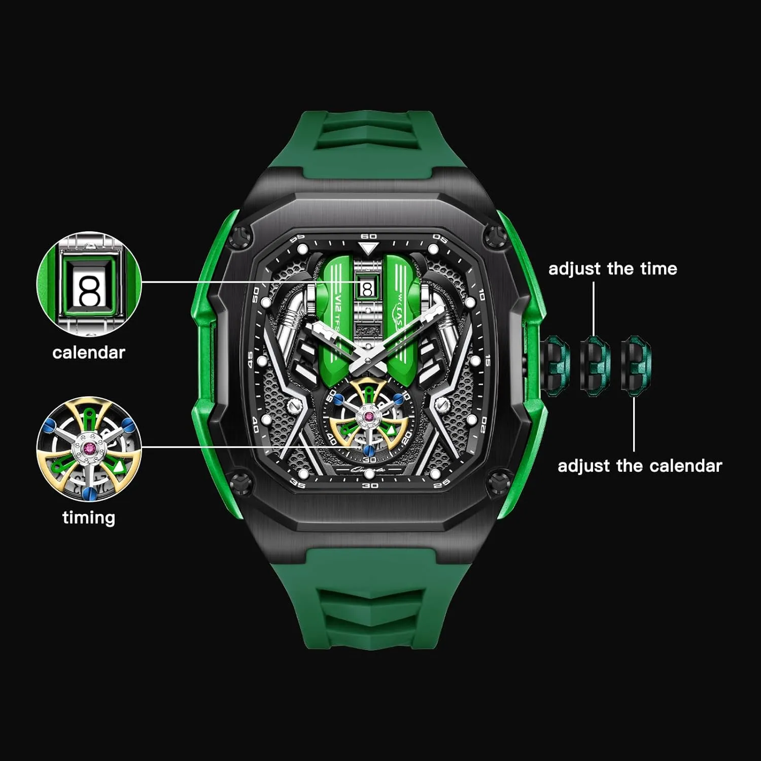 Big Face Fashion Quartz Black Watch 30ATM, Casual Watch for trainload Men Unique Gifts for Men Mens Watches, Wrist Watches Luminous Design, 