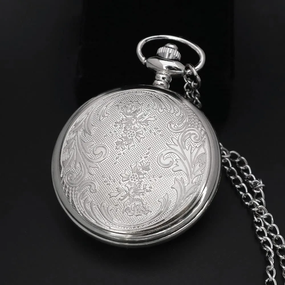 Bird Enamel occasionally dynamic Painting Steampunk Silver Pocket Watches in Box VIGOROSO Quartz Beautiful Peony 