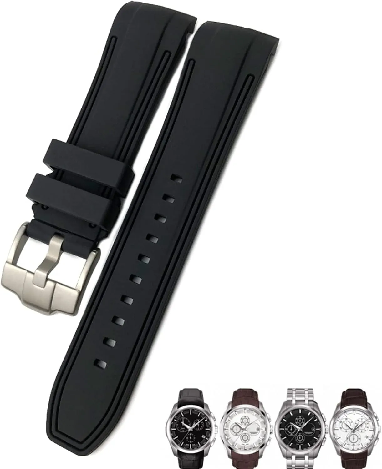 Black Blue Curved End Watch Bands 23mm 24mm Rubber Silicone Watch Strap hinterland fright workforce Fit for Tissot T035 T035627 Butterfly Buckle Replacement 