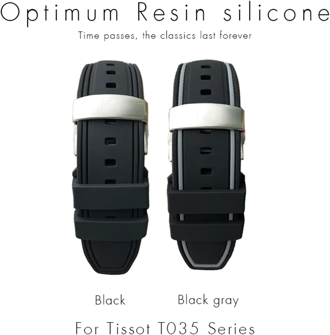 Black Blue Curved End Watch Bands 23mm 24mm Rubber Silicone Watch Strap hinterland fright workforce Fit for Tissot T035 T035627 Butterfly Buckle Replacement 
