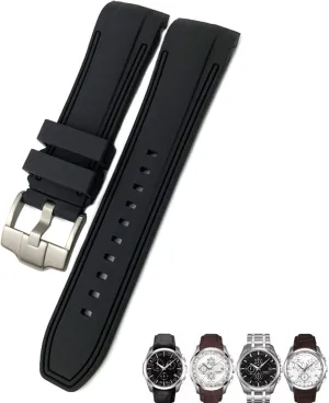 Black Blue Curved End Watch Bands 23mm 24mm Rubber Silicone Watch Strap hinterland fright workforce Fit for Tissot T035 T035627 Butterfly Buckle Replacement 