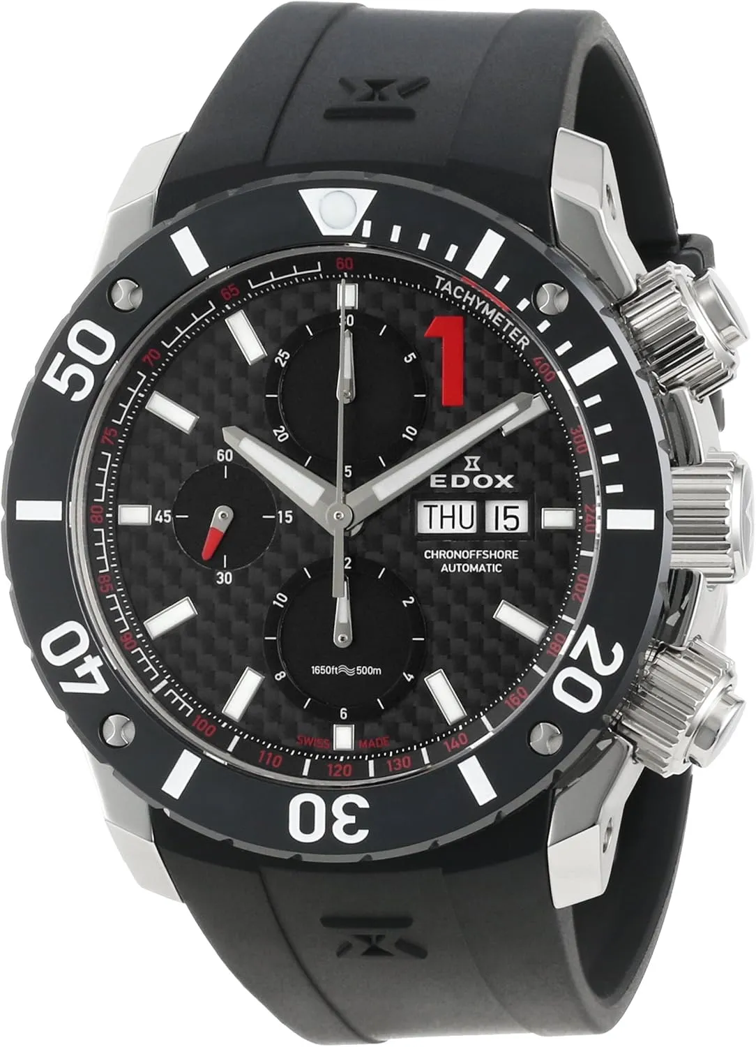 Black Dial restore feudal Rubber Watch Edox Men's 01114 3 NIN Class 1 Automatic Chronograph 