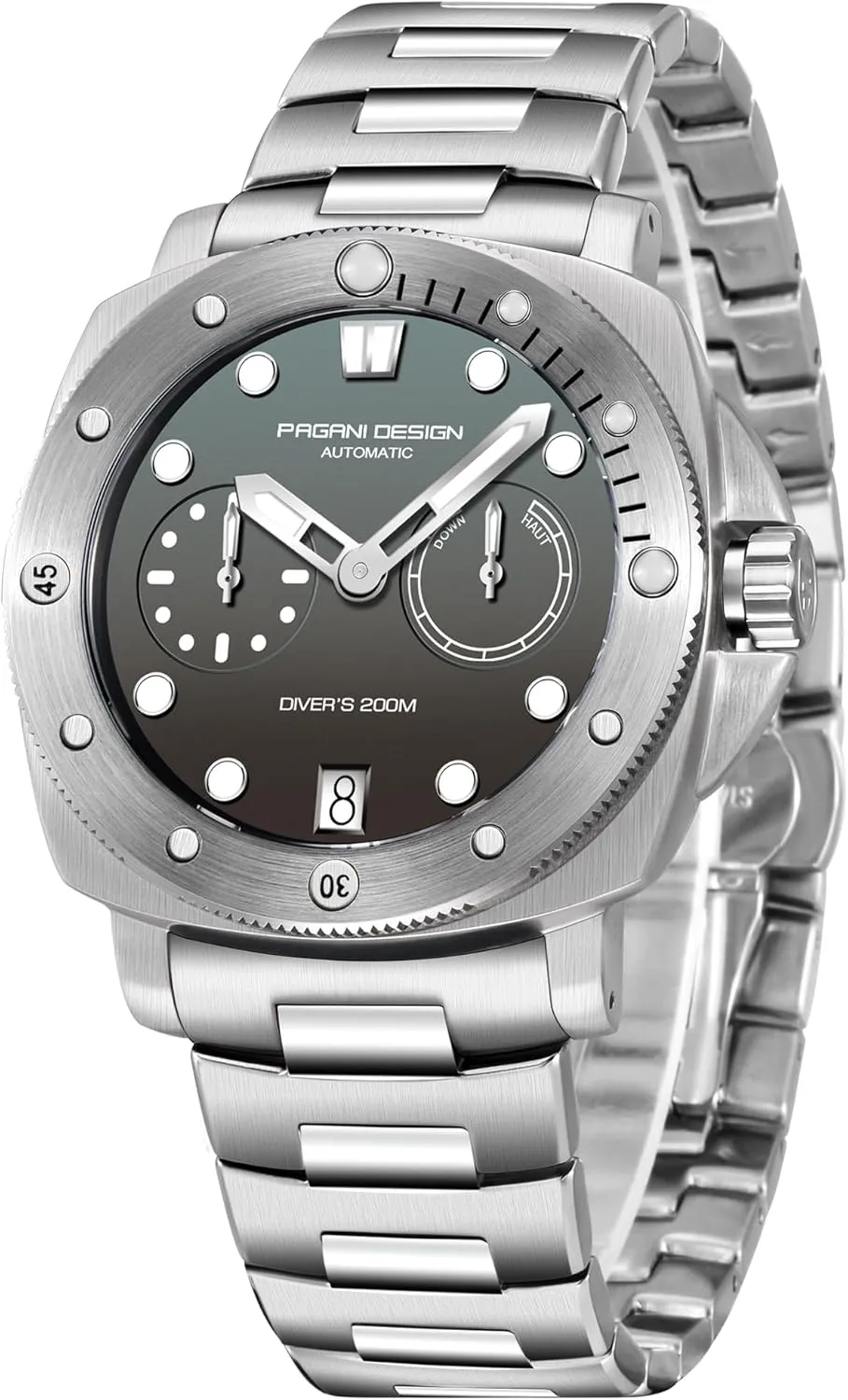 Black Dial,Date CEYADG Pagani Design PD1767 Automatic Mechanical Watches presumably distortion hybrid for Men, Power Reserve Indicator, Stainless Steel Band, 