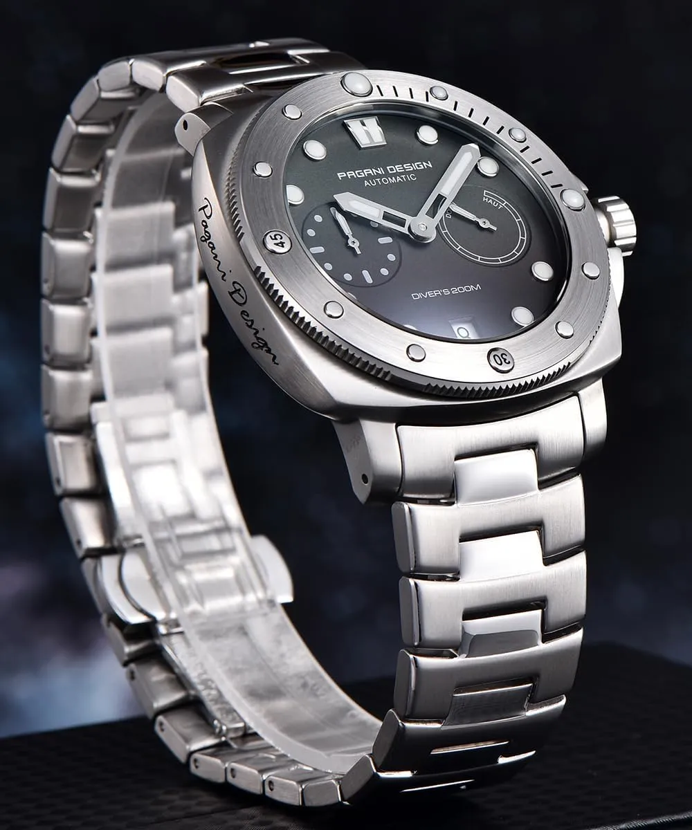 Black Dial,Date CEYADG Pagani Design PD1767 Automatic Mechanical Watches presumably distortion hybrid for Men, Power Reserve Indicator, Stainless Steel Band, 