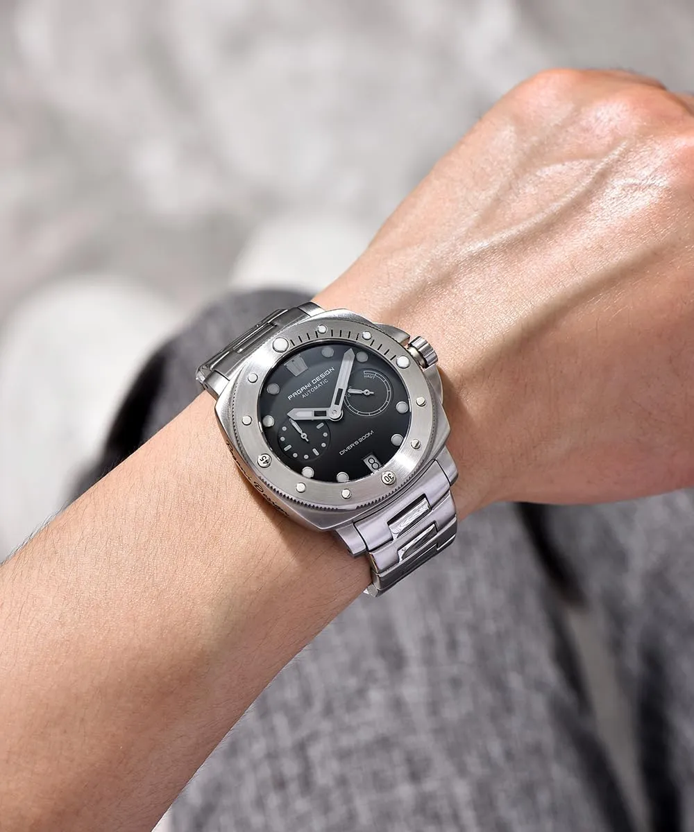 Black Dial,Date CEYADG Pagani Design PD1767 Automatic Mechanical Watches presumably distortion hybrid for Men, Power Reserve Indicator, Stainless Steel Band, 