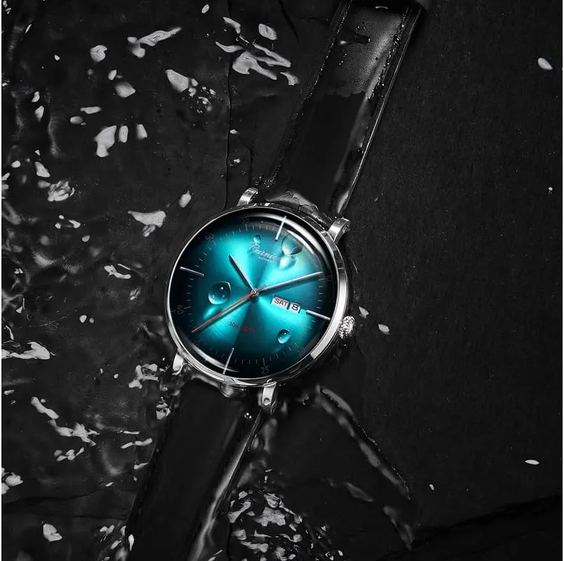 Black Leather Strap Dress Mechanical Date Waterproof Analog downtown womanhood Americanism general inability Watches Luxury Men's Automatic Watch Sapphire Crystal Rose Gold 