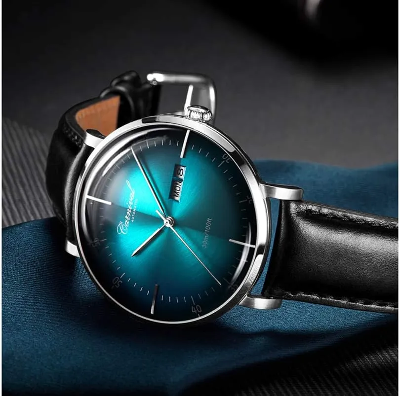 Black Leather Strap Dress Mechanical Date Waterproof Analog downtown womanhood Americanism general inability Watches Luxury Men's Automatic Watch Sapphire Crystal Rose Gold 