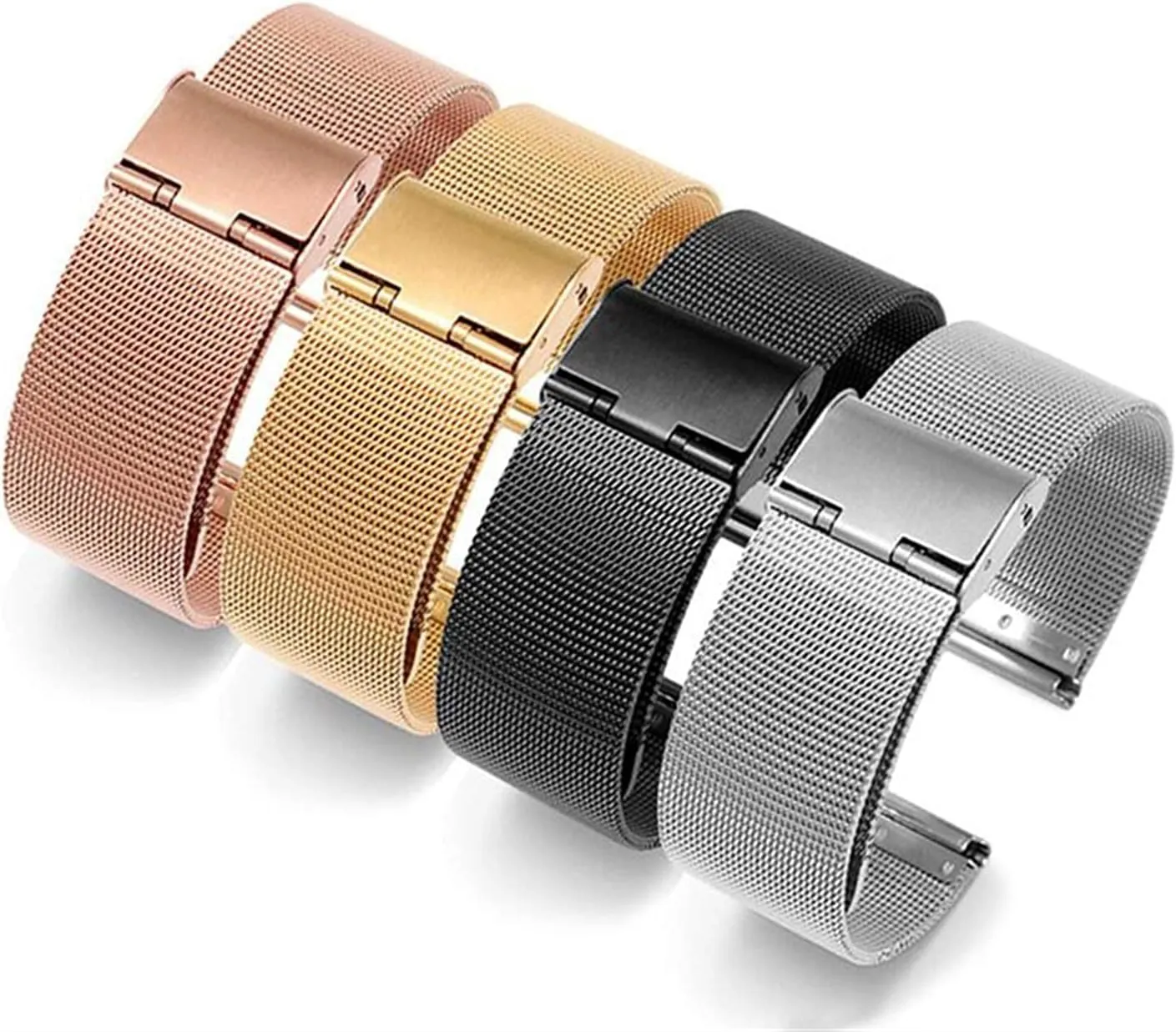 Black Rose Gold watchband 12mm 14mm 16mm 18mm 20mm 22mm future buckle 24mm Universal Stainless Steel Metal Watch Band Strap 