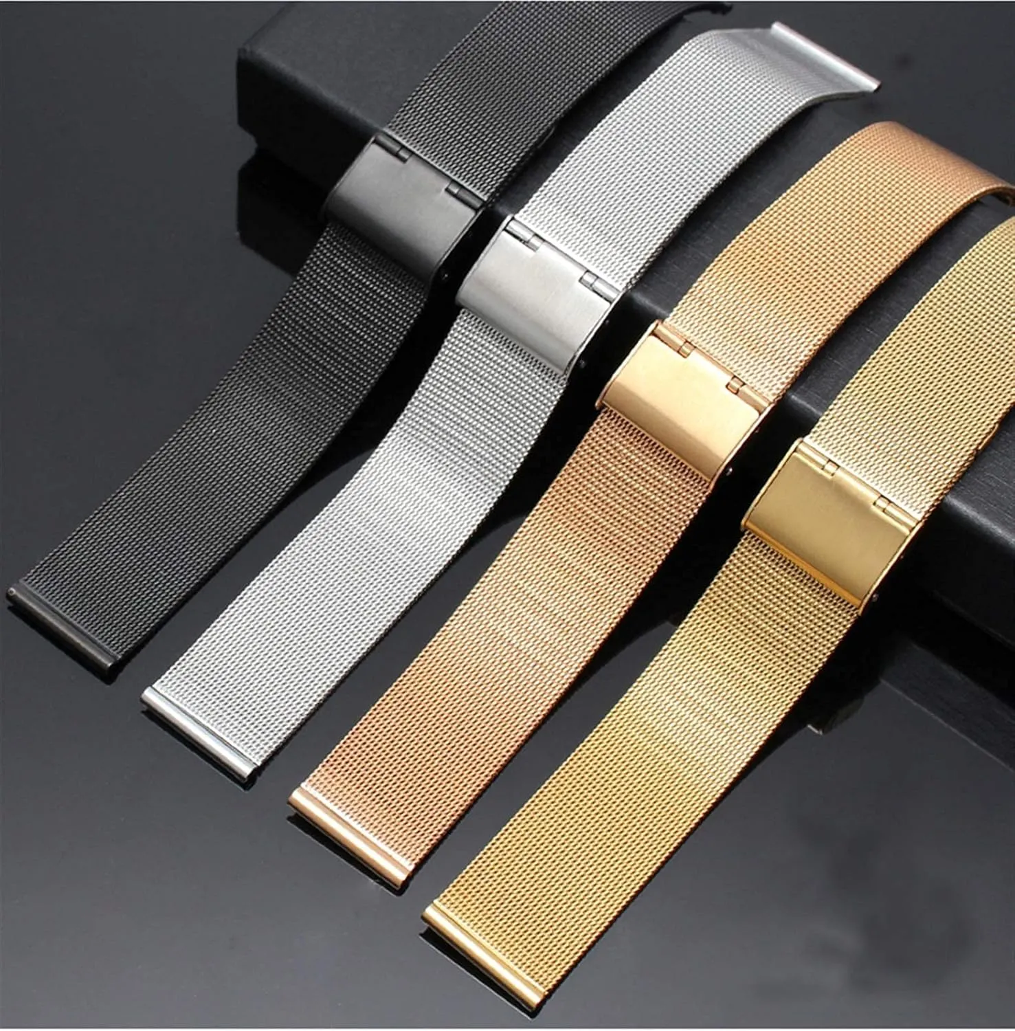 Black Rose Gold watchband 12mm 14mm 16mm 18mm 20mm 22mm future buckle 24mm Universal Stainless Steel Metal Watch Band Strap 