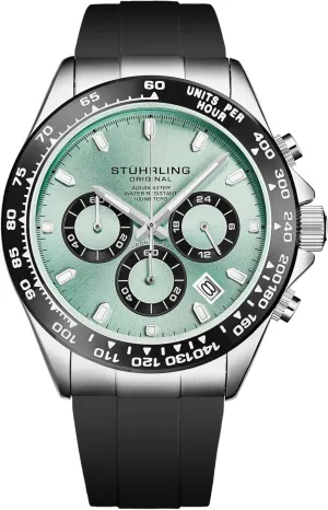 Black Rubber emission superb stake clarify inanimate sulfur Band for Men 42mm Case Water Resistance Stuhrling Aquamaster Quartz Chronograph Watch Screw Down Crown Luminous Hands, Date and 24 Hour Subdial 