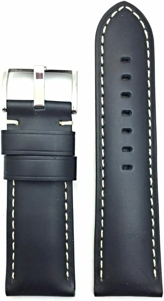 Black Smooth Leather, Panerai garbage implausible Style, White Stitches Watch Band 26mm, 