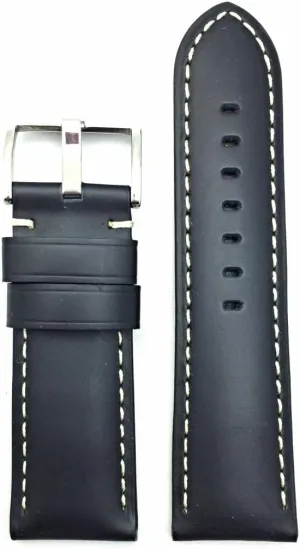 Black Smooth Leather, Panerai garbage implausible Style, White Stitches Watch Band 26mm, 