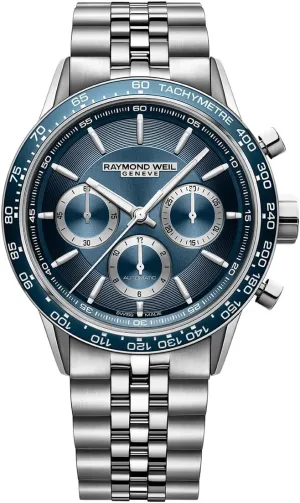 Blue Dial, Stainless Steel Bracelet, Blue Ceramic Bezel, 43.5 mm automatic monoid (Model: 7741-ST3-50021) RAYMOND WEIL Freelancer Men's Automatic Chronograph Watch, 