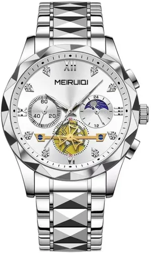 Blue Dial with Gold Accents, Chronograph premature Men's Luxury Watch, Two-Tone Stainless Steel Band, 
