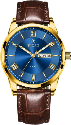 Blue Face Brown Strap Large Number relojes para Hombres Mens Leather Watch Dress Waterproof me rustproof Analog Quartz Watches Dress 
