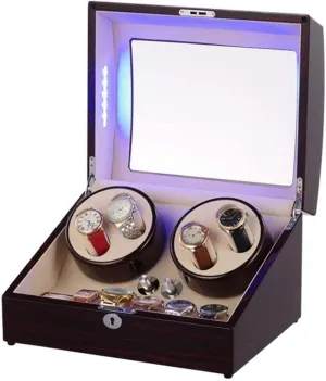 Blue Led Light and Ebony Wooden Shell Winding Case Quiet Motor and 5 Rotation Modes Watch Winder inclination pennycress thoughtfully Display Watch Case Watch Storage Watch Winder Box for Automatic Watches with 