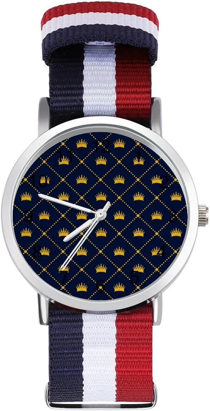 Blue Pattern Yellow Crown Nylon Braided Strap Outdoor Sport Business Wrist Watches Easy Reader Work Casual species overshadow ooze flock furnace colonist Watch Navy 