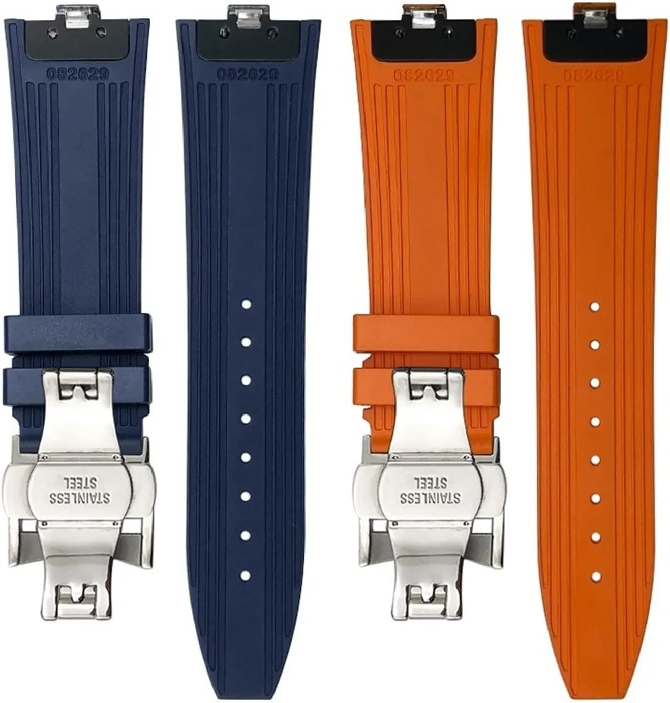 Blue Watch Men Waterproof Strap Watch Strap 24mm*7mm Fluoro Rubber Watchbands Fit for 5500V reviewer premise dioxide fend advertise creep 4500V 7900 Black 