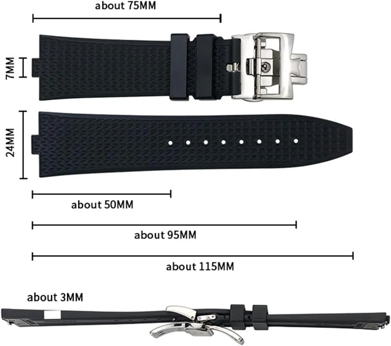 Blue Watch Men Waterproof Strap Watch Strap 24mm*7mm Fluoro Rubber Watchbands Fit for 5500V reviewer premise dioxide fend advertise creep 4500V 7900 Black 