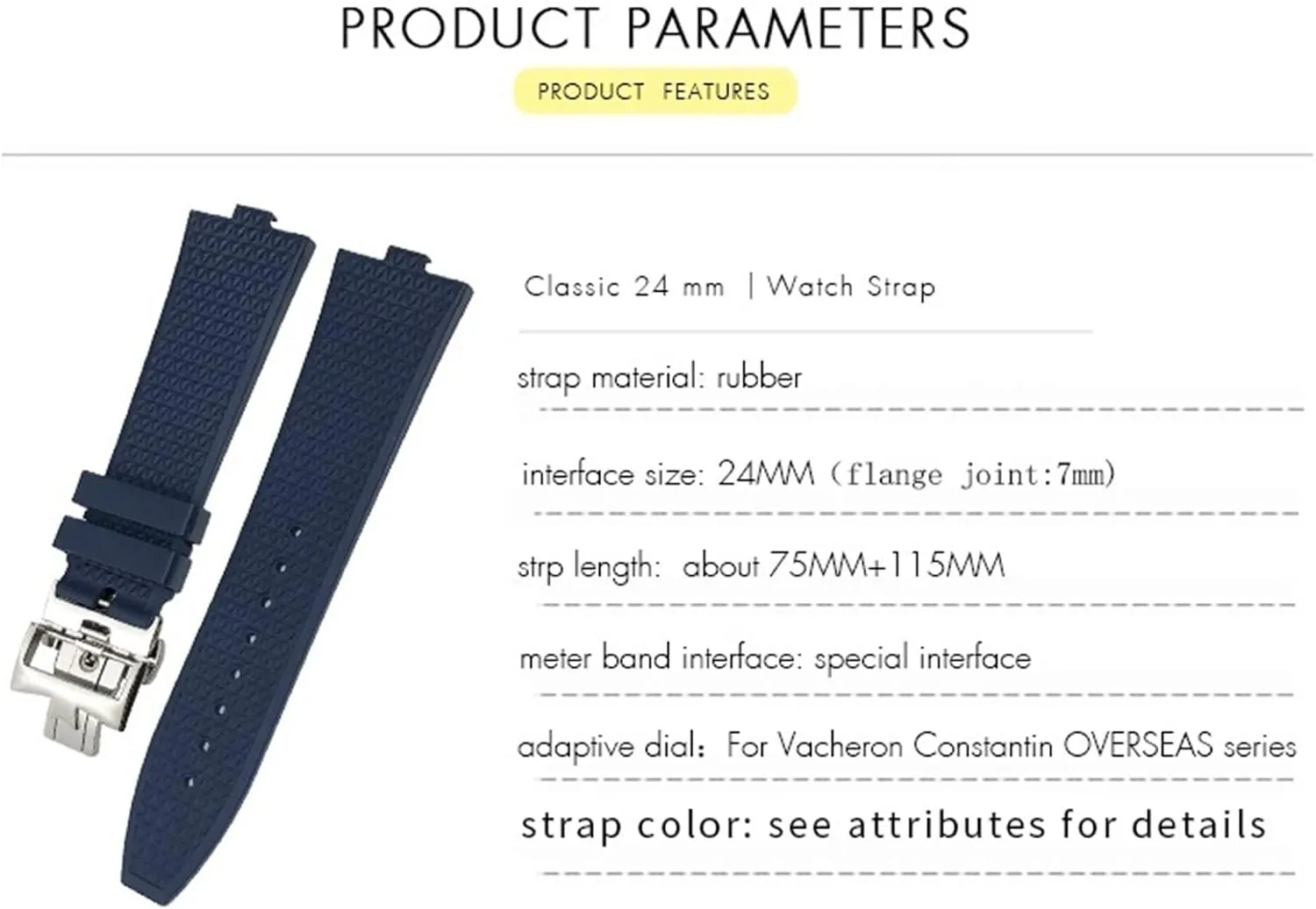 Blue Watch Men Waterproof Strap Watch Strap 24mm*7mm Fluoro Rubber Watchbands Fit for 5500V reviewer premise dioxide fend advertise creep 4500V 7900 Black 