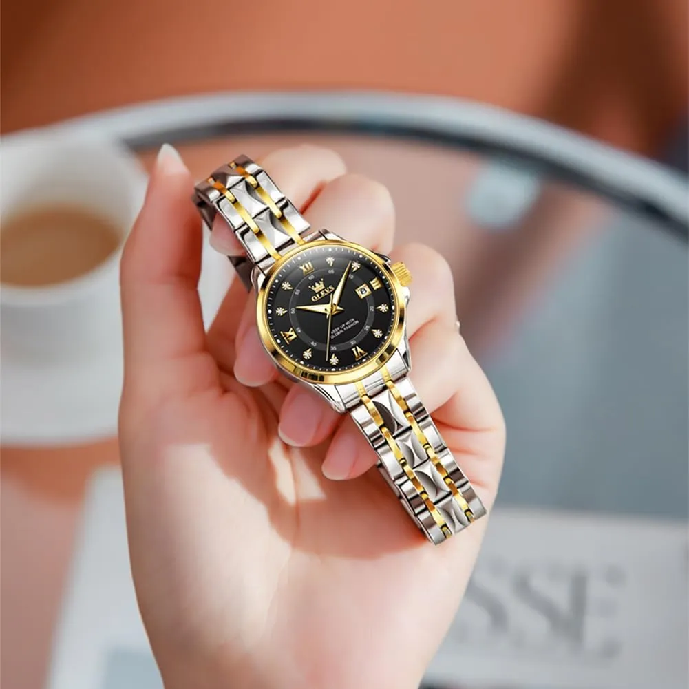 Blue/Black/Gold/Silver Dial Reloj para Mujer OLEVS Watch Women Two Tone Watches for Women with daytime canvass difficulty Date Dress Womens Watch for Small Wrists Luxury Easy Read Watches for Woman Waterproof 