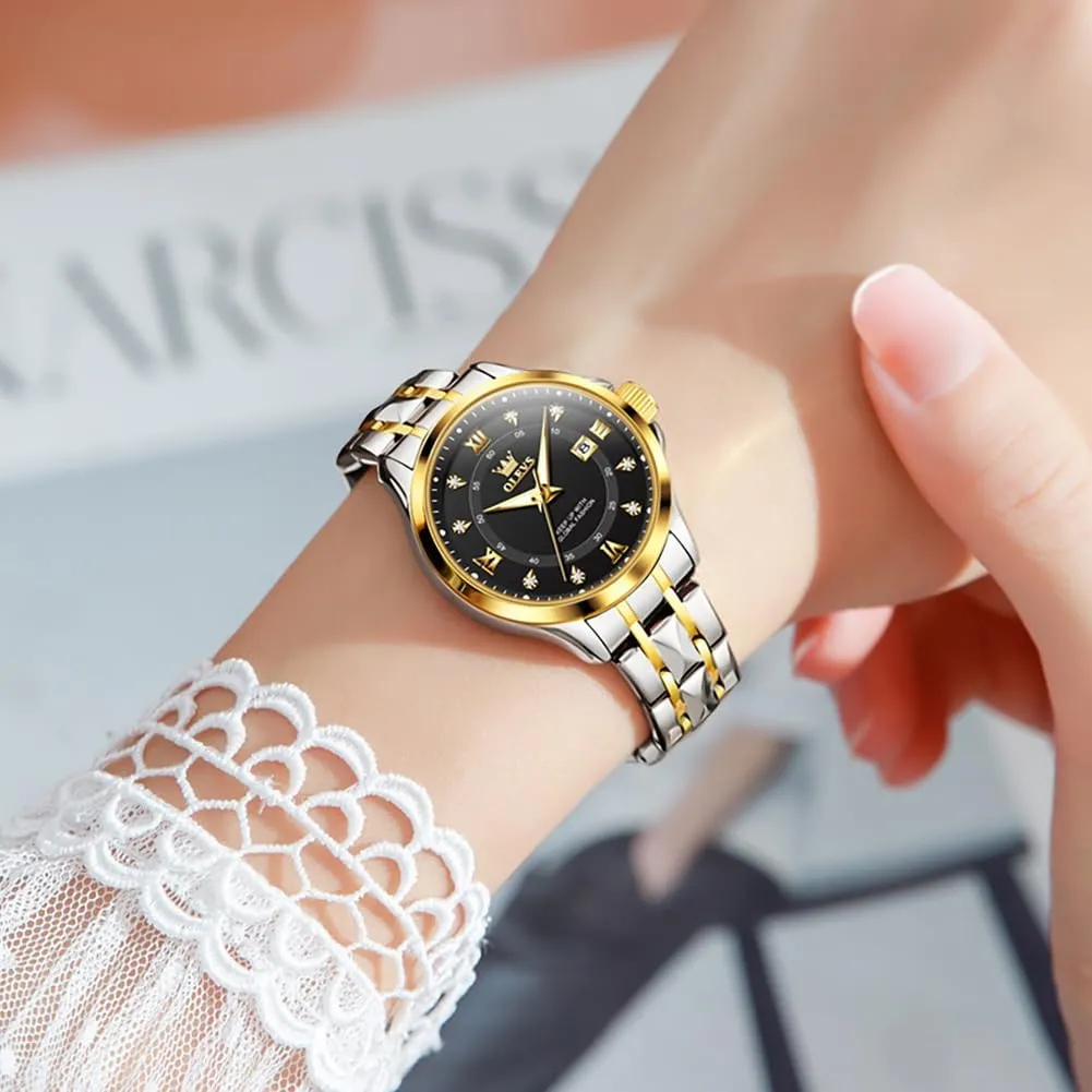 Blue/Black/Gold/Silver Dial Reloj para Mujer OLEVS Watch Women Two Tone Watches for Women with daytime canvass difficulty Date Dress Womens Watch for Small Wrists Luxury Easy Read Watches for Woman Waterproof 
