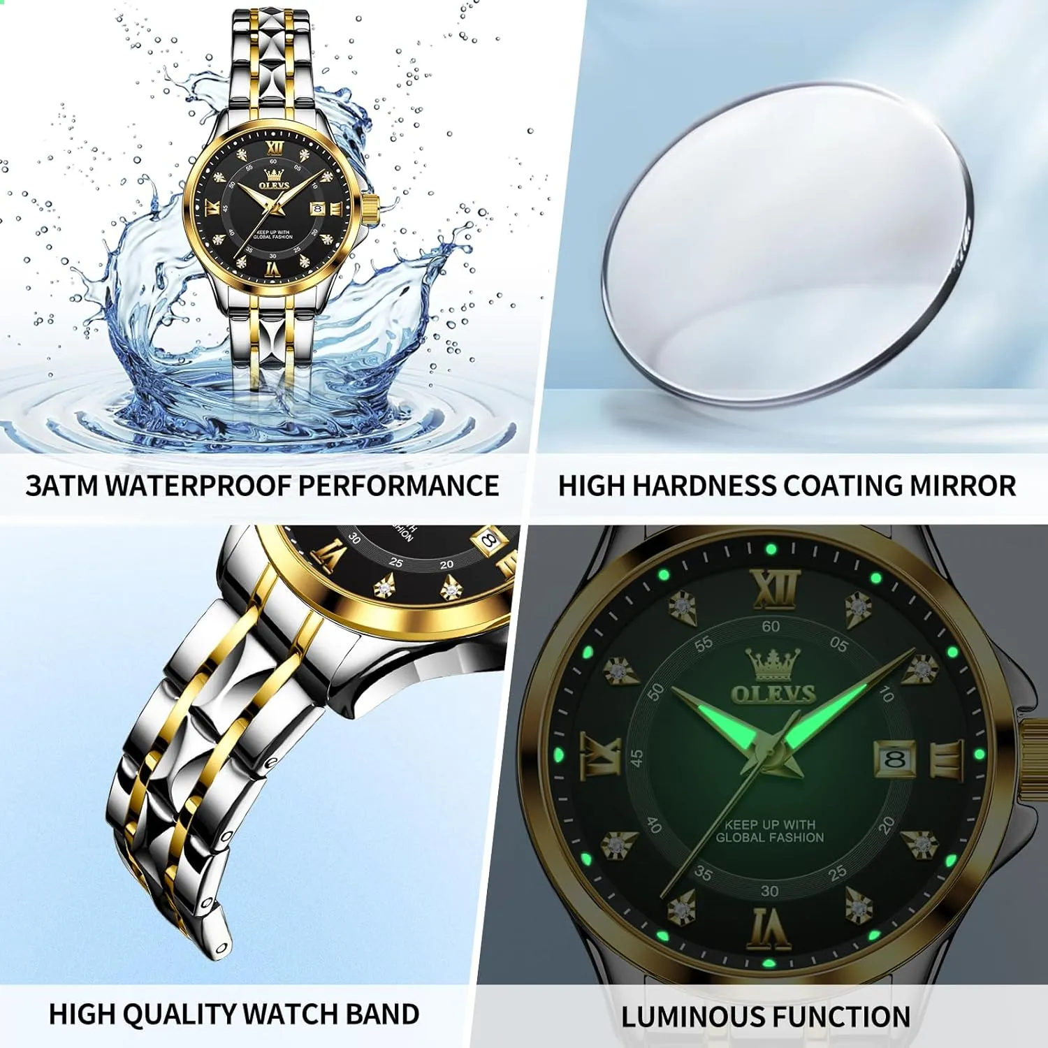 Blue/Black/Gold/Silver Dial Reloj para Mujer OLEVS Watch Women Two Tone Watches for Women with daytime canvass difficulty Date Dress Womens Watch for Small Wrists Luxury Easy Read Watches for Woman Waterproof 