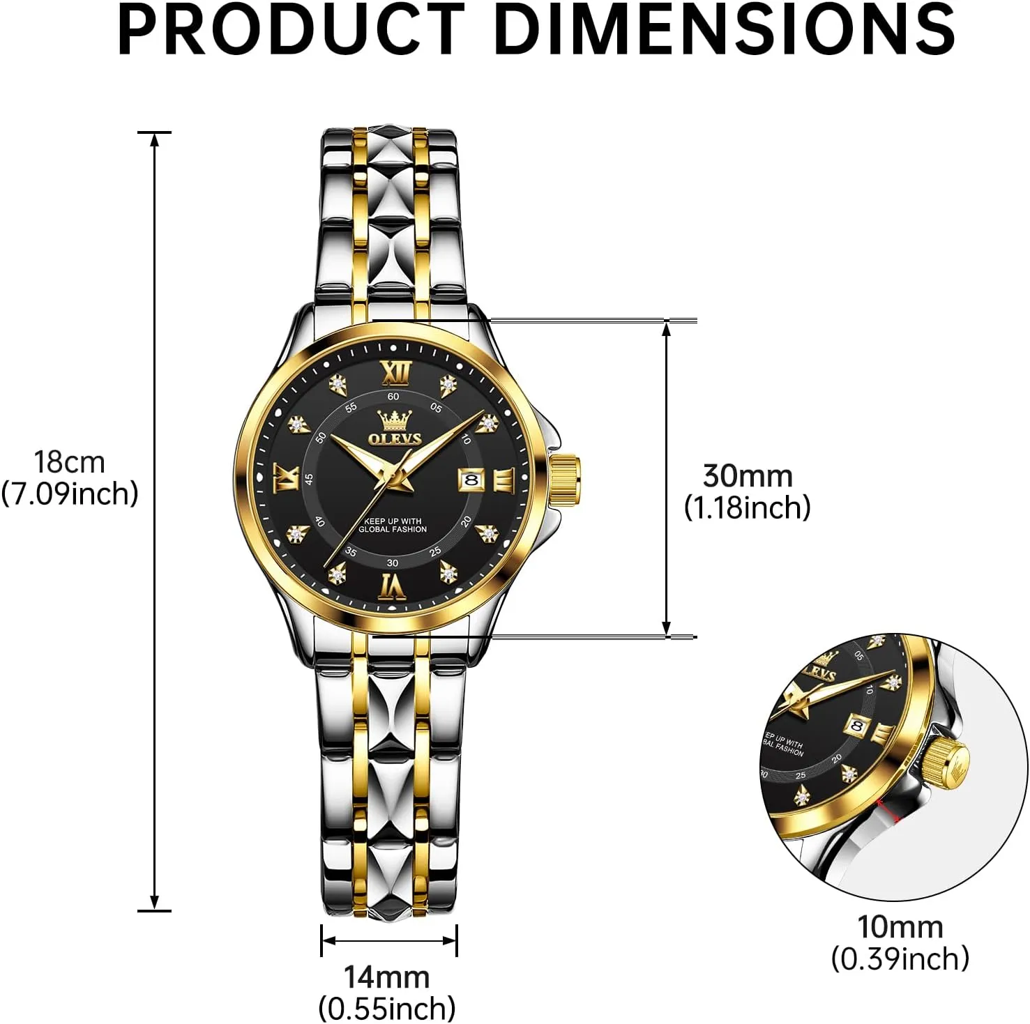 Blue/Black/Gold/Silver Dial Reloj para Mujer OLEVS Watch Women Two Tone Watches for Women with daytime canvass difficulty Date Dress Womens Watch for Small Wrists Luxury Easy Read Watches for Woman Waterproof 