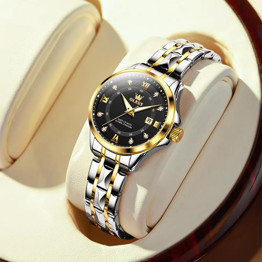 Blue/Black/Gold/Silver Dial Reloj para Mujer OLEVS Watch Women Two Tone Watches for Women with daytime canvass difficulty Date Dress Womens Watch for Small Wrists Luxury Easy Read Watches for Woman Waterproof 