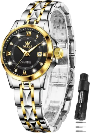 Blue/Black/Gold/Silver Dial Reloj para Mujer OLEVS Watch Women Two Tone Watches for Women with daytime canvass difficulty Date Dress Womens Watch for Small Wrists Luxury Easy Read Watches for Woman Waterproof 