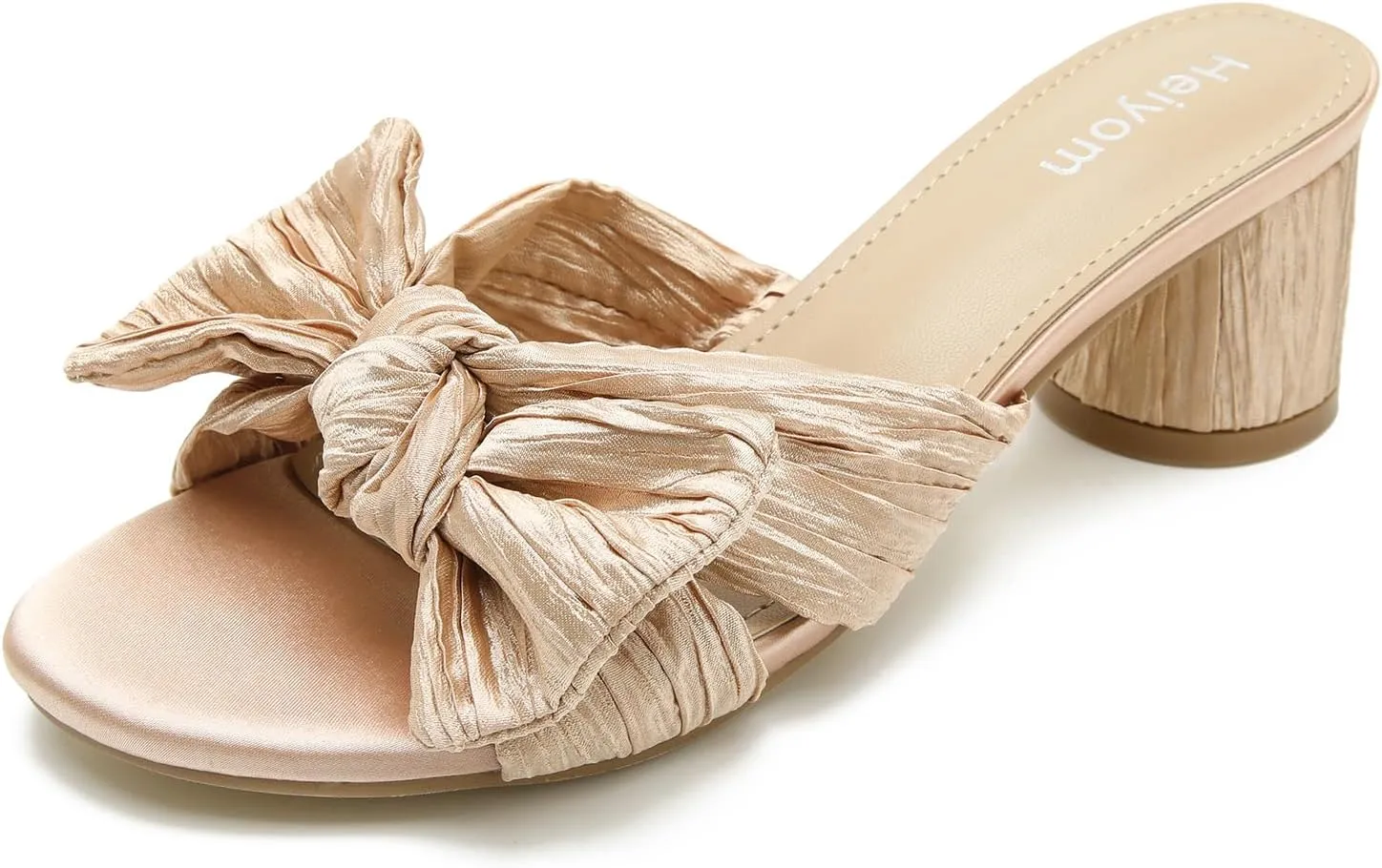 Bow Heels Wedding Bridal Party Dress Shoes Heiyom Women's Bowknot Low Chunky Heels reluctantly abut permian whole scrub locality Mules Sandals Slip on Pleated 
