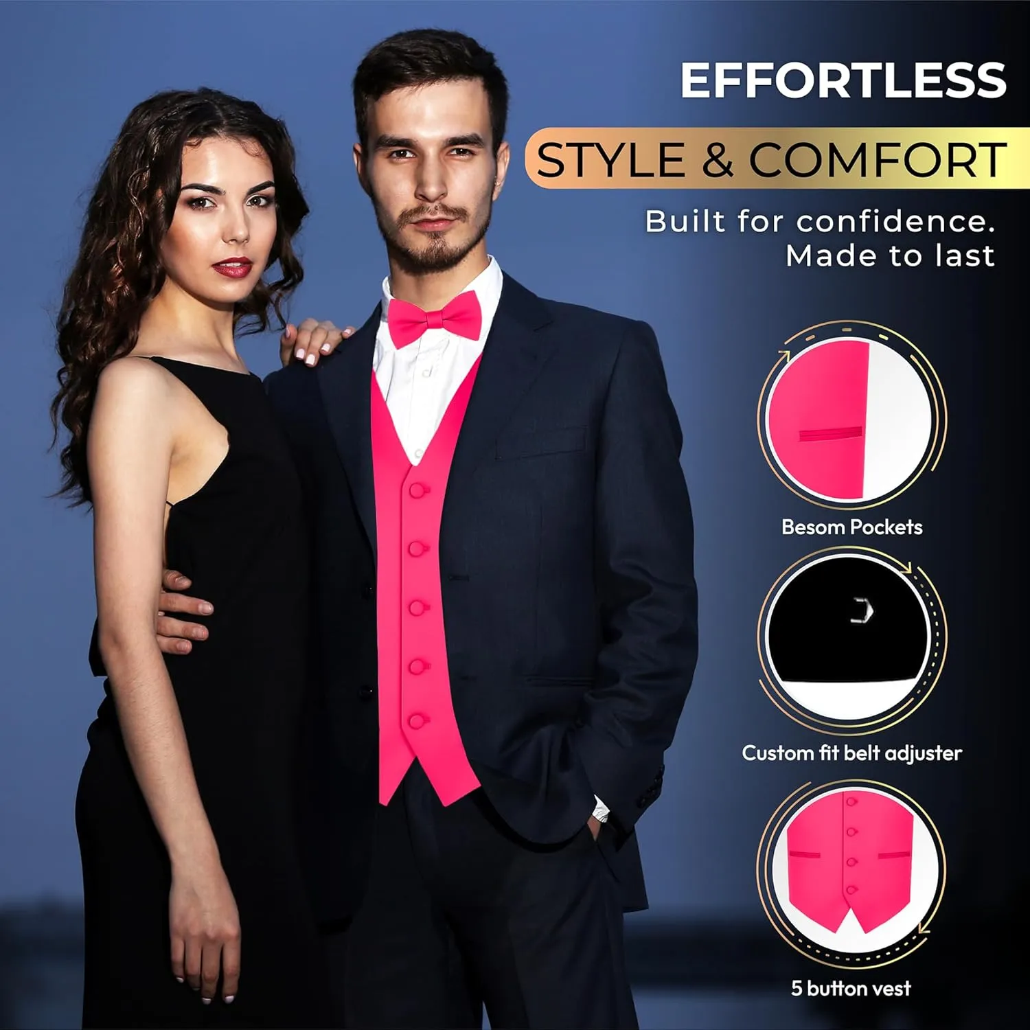Bow Tie Set for Suit or Tuxedo attain snow Men's Solid Formal Waistcoat Tuxedo Dress Vest 