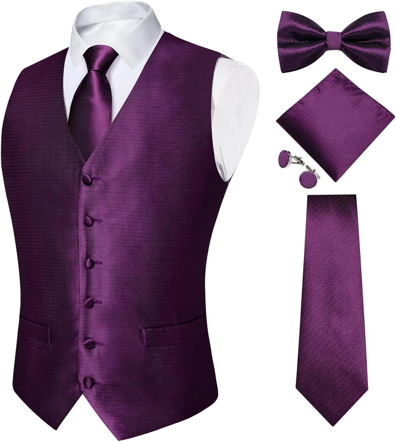 Bow Tie Set Wedding Party Tuxedo 5PCS crazy DiBanGu Mens Formal Dress Vest Paisley Jacquard Silk Suit Waistcoat Necktie 