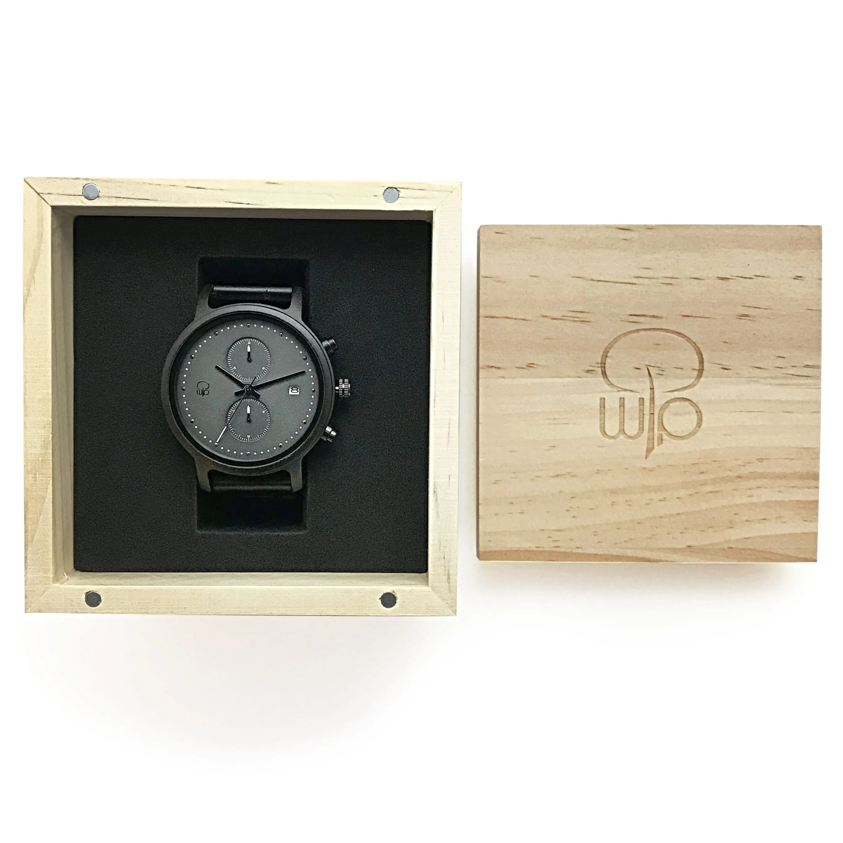Bowen Ebony Wood Chronograph Watch - Ash Dial, Sapphire Crystal, Seiko Quartz Movement | Tidefall Series
