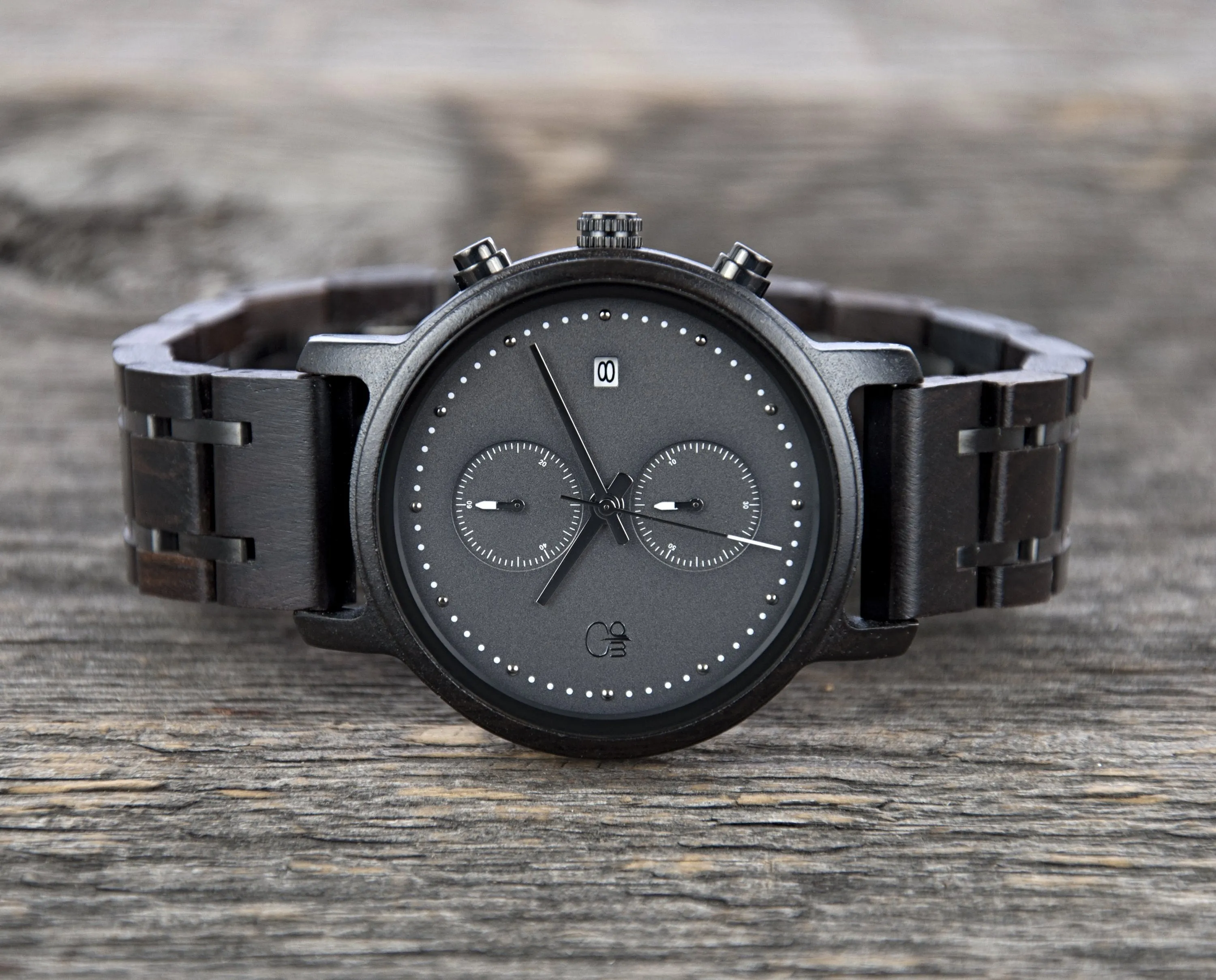 Bowen Ebony Wood Chronograph Watch - Ash Dial, Sapphire Crystal, Seiko Quartz Movement | Tidefall Series