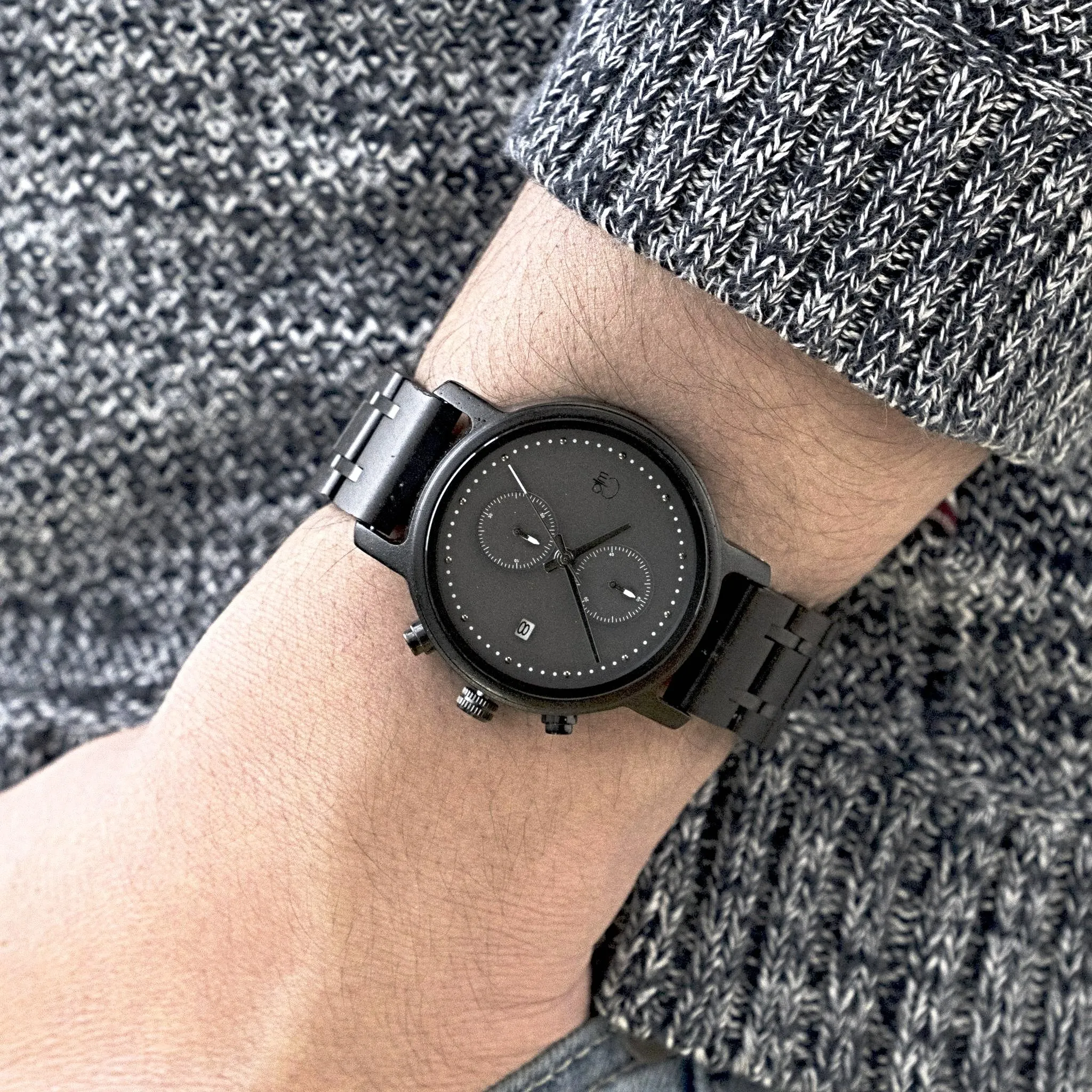 Bowen Ebony Wood Chronograph Watch - Ash Dial, Sapphire Crystal, Seiko Quartz Movement | Tidefall Series