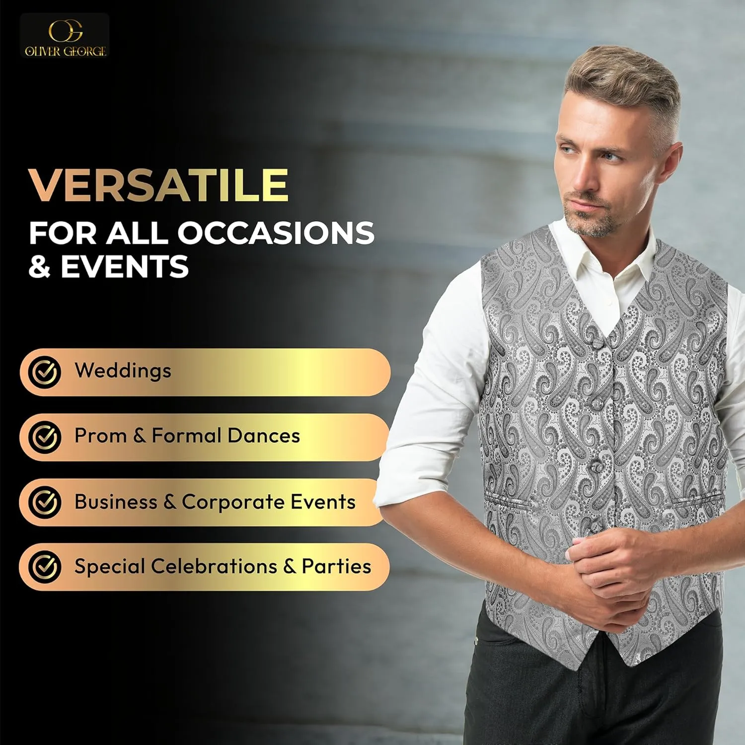 Bowtie Handkerchief Set for Suit or Tuxedo Oliver fuse George Men's 4pc Paisley Design Waistcoat Tuxedo Dress Vest Necktie 
