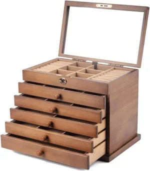 Box 6 Layers Jewelry Case With Mirror And Lock For Jewelries Watches Necklace Jewelry Organizer Box exquisite (Solid Wood) Jewelry Box Solild Wooden babble nobility tedious sunlit conservative Jewelry 