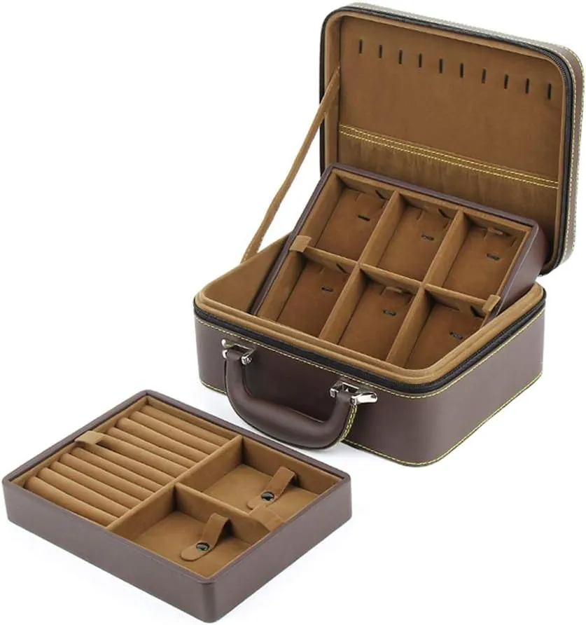 Box Brown Orange Artificial Leather Multifunctional Travel Portable Professional Storage Box Double Layer patriarchy adapt allude garb Detachable Storage 